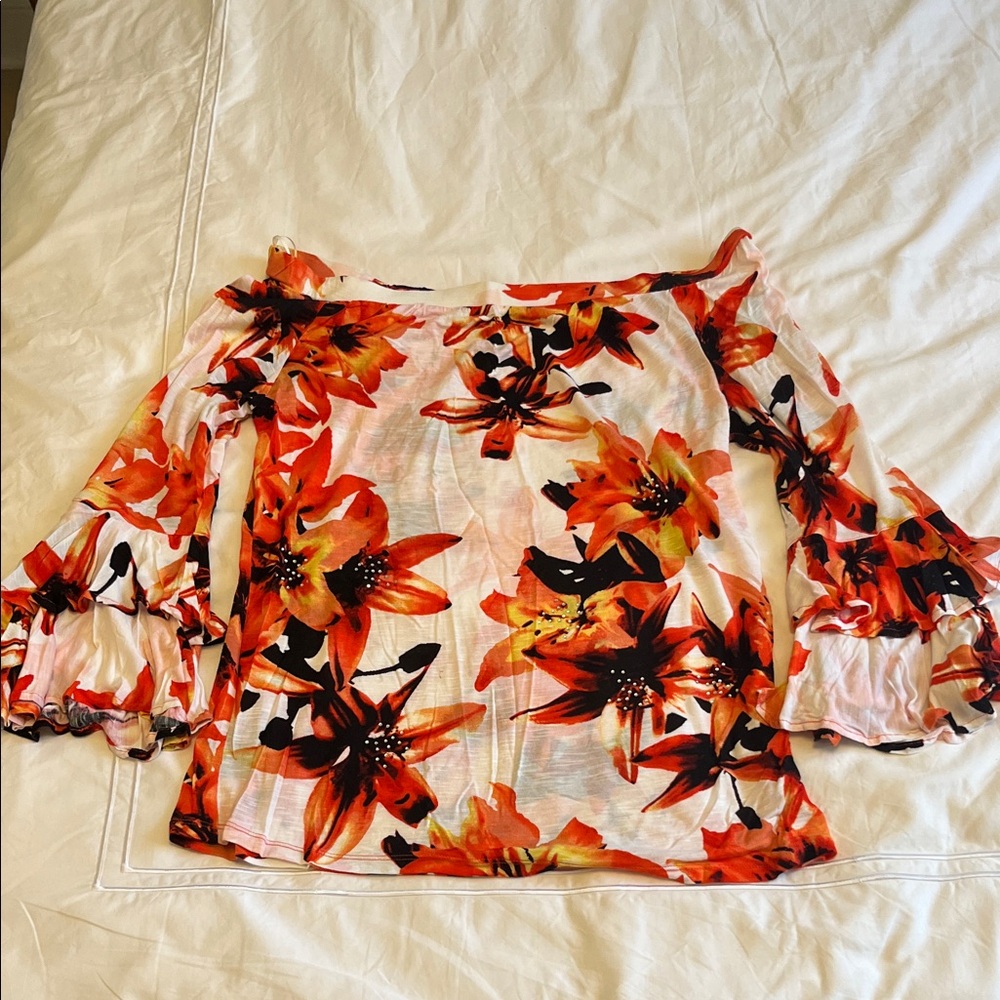 INC International Concepts Orange and Black Floral Shirt